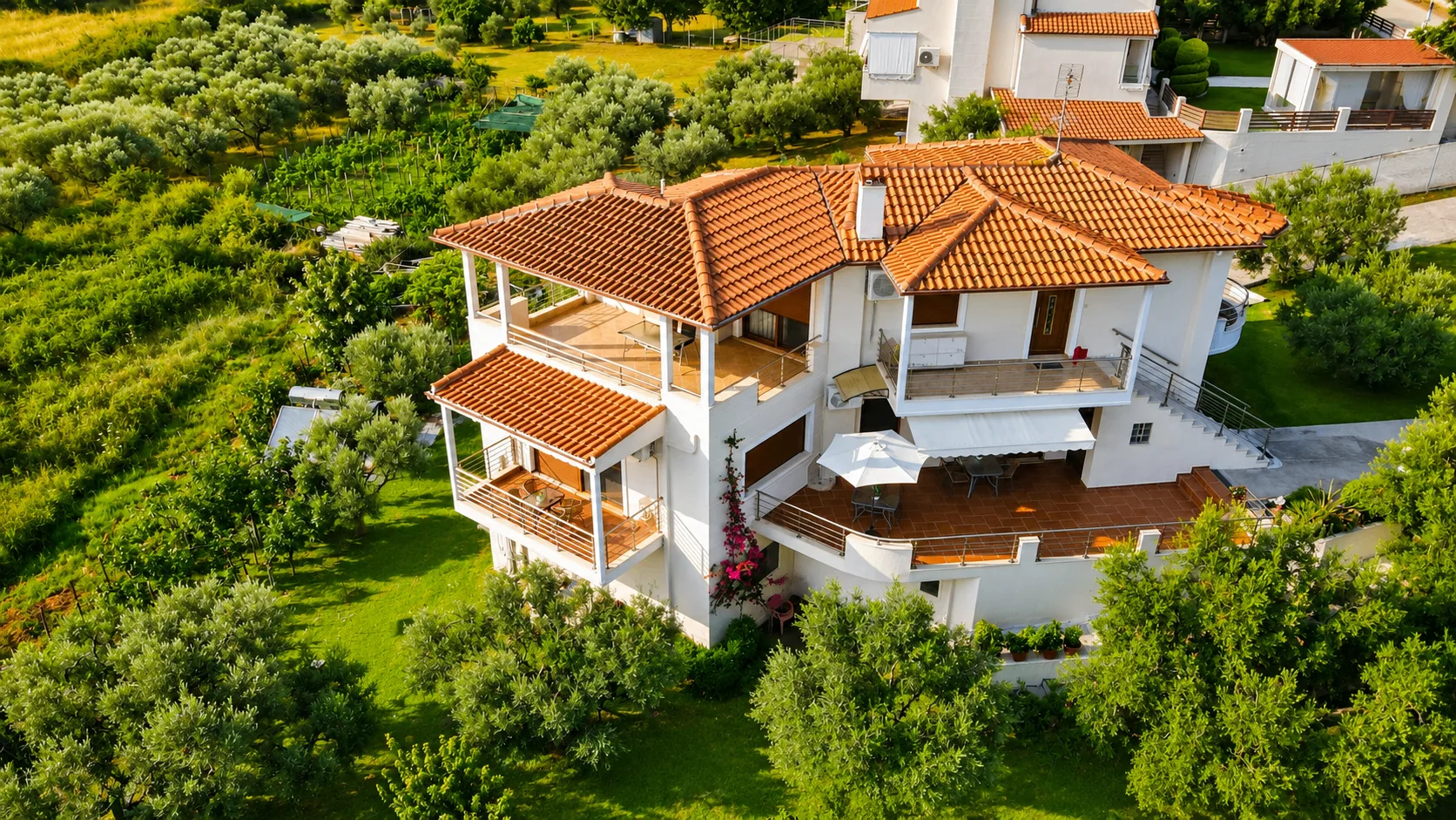 Aerial view of Terra Alegra property in Nikiti, Sithonia