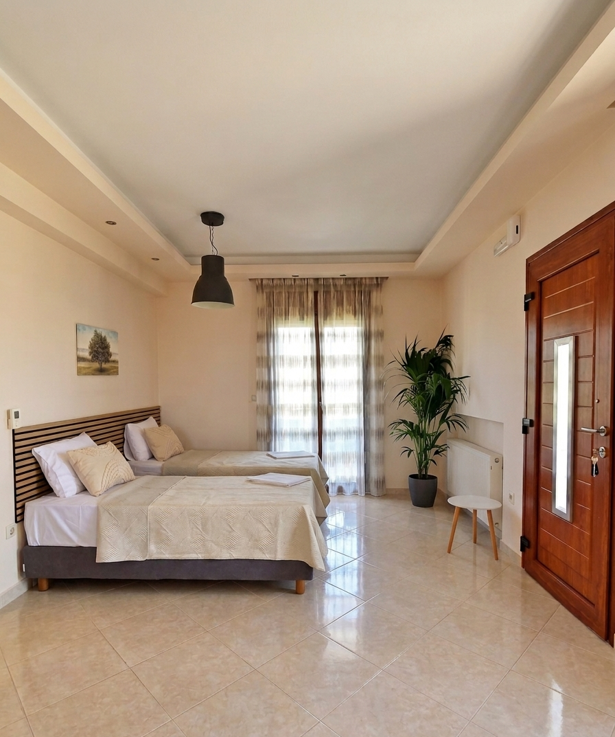 Luxury villa suite bedroom in Sithonia — boutique accommodation at Terra Alegra Nikiti