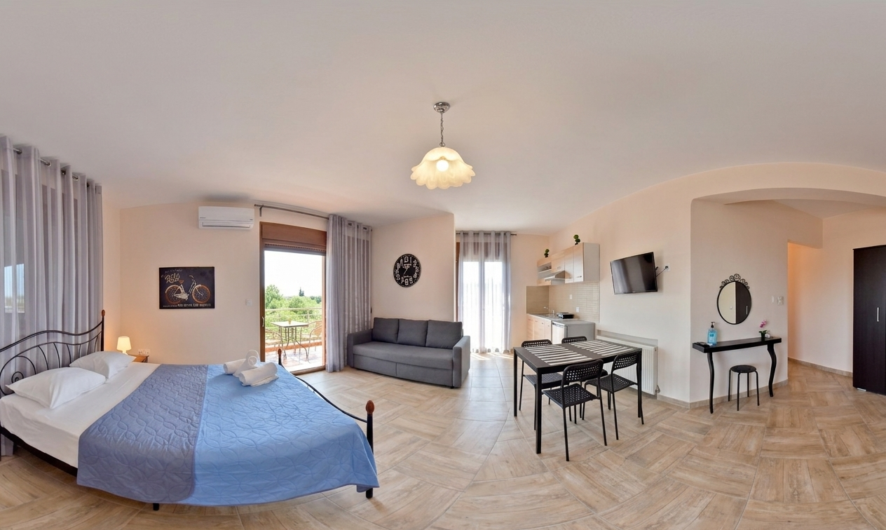 Terra Alegra sunset living open plan studio Chalkidiki